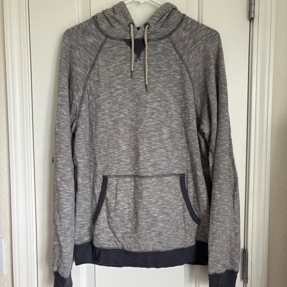 J. Crew Knit Goods Men’s Pullover Hooded Gray Striped Sweatshirt - Size M